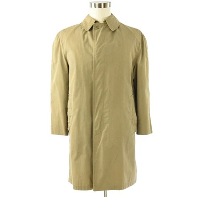60s Vintage Khaki Gabardine Overcoat Mens M Zip Out Faux Fur Liner Mod Trench - Image 1 of 4