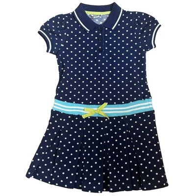 Hartstrings blue polka dot polo dress girls size 5 pleated skirt elastic waist - Image 1 of 4