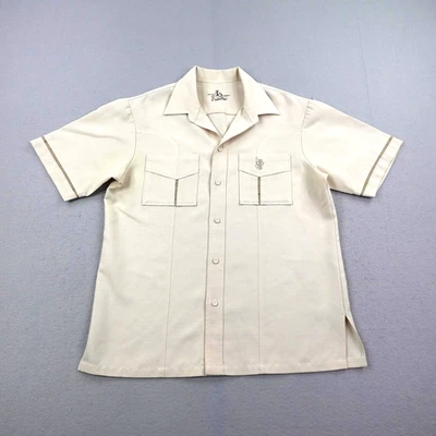 Vintage Iolani Executive Shirt Mens Tan Large Tiki Camp Hawaiian Wedding Aloha - Image 1 of 4