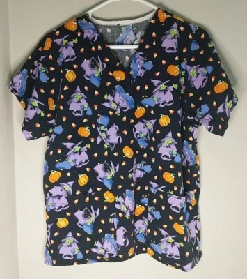 Tafford Halloween Scrub Top Size SM Witches Pumpkins Candy Corn - Image 1 of 4