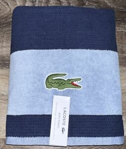 Lacoste ~ Navy Blue Bath Towel 100% Cotton 30" x 52" Big Crocodile Logo 