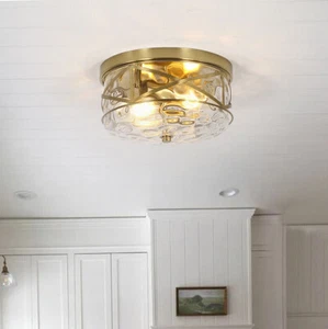2-Lights Modern Semi Flush Mount Ceiling Light Fixture Gold Glass Ceiling Light  - Picture 1 of 8