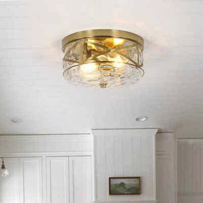 2-Lights Modern Semi Flush Mount Ceiling Light Fixture Gold Glass Ceiling Light