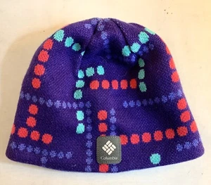 Columbia Girls Youth Large Hat Beanie Purple Polka Dots Reversible - Picture 1 of 7