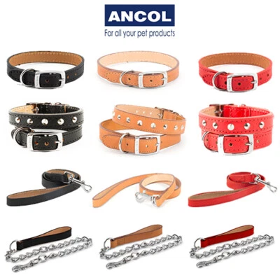 Collar de perro Ancol Heritage cadena de cuero o plomo tachonado cosido negro rojo bronceado Foto 1 de 4