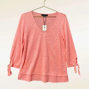 Sanctuary Pink Linen Blouse Size XS NWT Tie Sleeve V-Neck Coastal Summer Beach - Picture 1 of 10