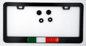 Italia italian Flag Metal black Aluminium Car License plate frame holder Italy - Foto 1 di 6