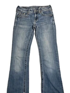 Miss Me Damen Distressed Bootcut Jeans Blau Größe 26 Mid Rise - Bild 1 von 18