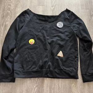 Sweater womens XL Emoji Sweatshirt Black Cut Neckhole - Picture 1 of 6
