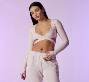Urban Outfitters iets frans SPORT Crop top sans coutures Crop top Pink XS - Picture 1 of 8