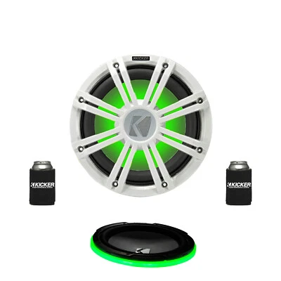 Kicker 10" 350 Watt Marine Multicolor LED White Subwoofer and LED Speaker Ring - Image 1 of 4