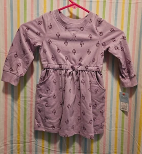 Vestito bambino Cat & Jack viola fungo taglia 2T NUOVO con etichette elastico in vita e tasche - Foto 1 di 5