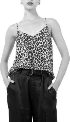 EQUIPAMIENTO Camiseta sin Mangas Cami Seda Negra/Gris "Layla" Estampado Animal Leopardo Nueva Sin Etiquetas Talla S Foto 1 de 4
