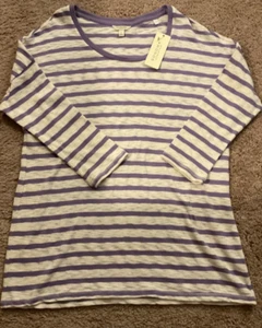 Sonoma Shirt, Women's Size Large, Purple Striped 3/4 Sleeve, Crew Neck - Picture 1 of 6