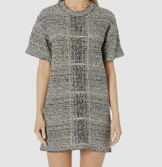 $998 Vestido para mujer Sonia Rykiel Italia gris beige tweed cuello redondo manga corta M Foto 1 de 1
