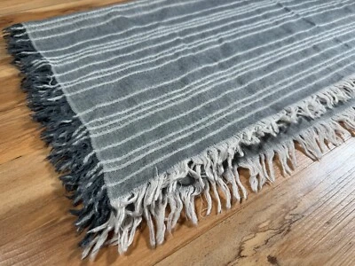 VINCE Gray Off-White Wool Blend Striped Fringed Sequin LARGE Scarf Shawl 68"x28" - Image 1 of 4