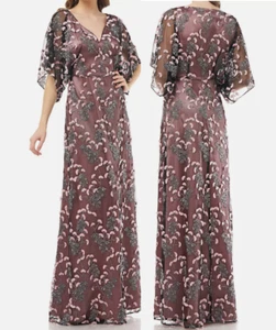 JS Collections Kimono Sleeve Embroidered V-Neck Dress Evening Gown SZ XL Black - Picture 1 of 13
