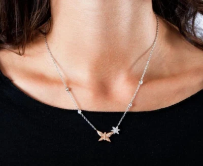 MORELLATO COLLANA DONNA ARGENTO 925,NATURA,CRISTALLI  E ORO ROSA,FARFALLA, 45 Cm - Immagine 1 di 3