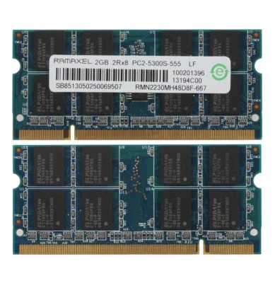 Ramaxel 4GB 2X 2GB 2 GB DDR2 667Mhz 2RX8 PC2-5300S 200pin Notebook SODIMM Memory - Image 1 of 4