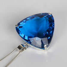 Lab Created Light Blue Topaz 52 Ct Trillion Shape Solid 925 Silver Pendant for