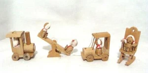 Vintage Wooden Car Train Rocking Chair TeeterTotter Unpainted Wood Ornaments - Picture 1 of 10