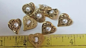18 Gold HEART and White PEARL Buttons-Pretty shank style - Picture 1 of 2