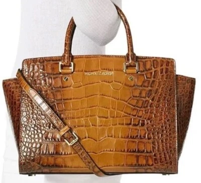 MICHAEL KORS SELMA сумка кожи крокодила коричневый карамель через плечо сумочка б/у в отличном состоянии - Изображение 1 из 4