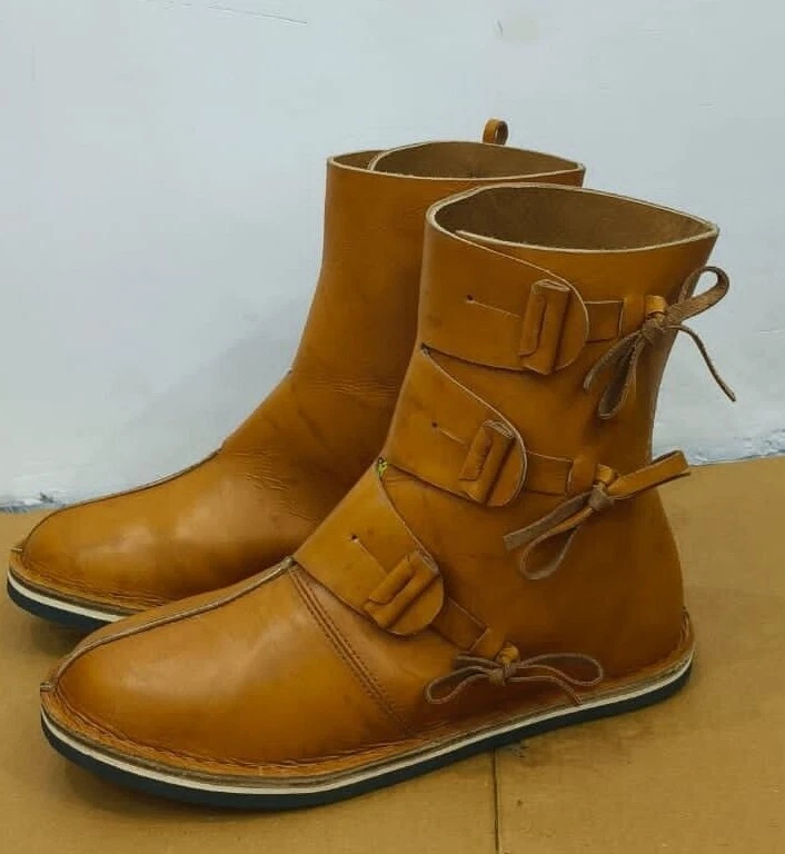 Medieval Leather Boots Re-enactment Mens Shoe Larp Costume Boot Halloween Xmas - Image 1 of 4