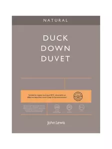 John Lewis Natural Duck Down 60/40 Duvet, 10.5 Tog King Size, 225 x 220cm, White - Picture 1 of 7