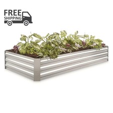 Large Galvanized Steel Planter Box Garden Patio Plants Flower Veges Chrome Decor