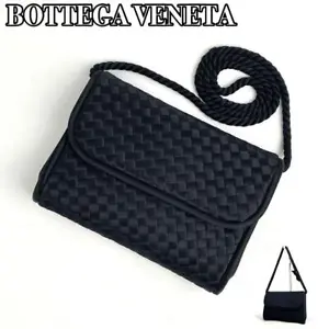 Bottega Veneta Intrecciato Shoulder Bag Black Satin - Picture 1 of 10