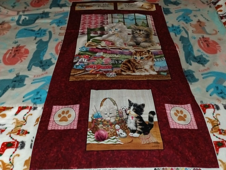 Nuevos paneles de algodón vintage Giordano Studios gatos y costura, tamaños variados Foto 1 de 1