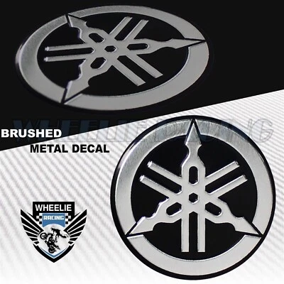 BRUSHED ALUMINUM 2.125" YAMAHA 3D METAL BADGE LOGO EMBLEM FENDER STICKER DECAL - Image 1 of 2