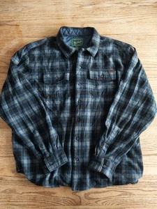 Woolrich 100% Wool Flannel Button Front Overshirt Blue Black Gray Plaid Mens XL - Picture 1 of 8