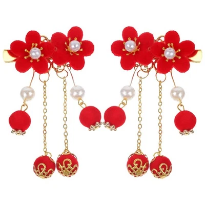 1 Pair Kimono Flower Tassel Hairpins Ancient Chinese Hanfu Hair Accessories - Image 1 of 4