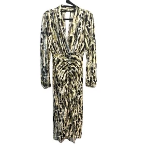 NWT Mango Mng Long Dress Animal Print Ruched US Sz 0 Mob Wife Dark Romantic Boho - Picture 1 of 11