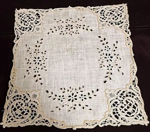 Vintage Linen Table Mat Runner with Embroidery and Tape Lace  ZZ602 - Picture 1 of 5