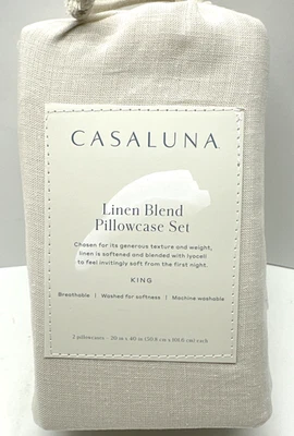 Casaluna Linen Blend Pillowcase Set King Snowfall White Two Soft Natural Lyocell - Image 1 of 4