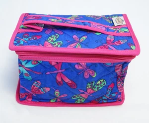 Cosmetic Bag Dragonfly Pattern Snap Zipper Colorful Pink Blue Fabric NEW - Picture 1 of 8