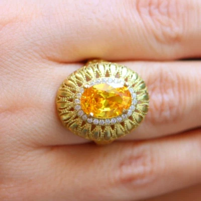 Yellow Peridot Ring Lab Created Gemstone Peridot 925 Sterling Silver Bronze Ring - Image 1 of 4