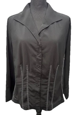 Милан блузка женский размер 1 X черный белый стежок чистый пуговицы длинным рукавом - Изображение 1 из 4