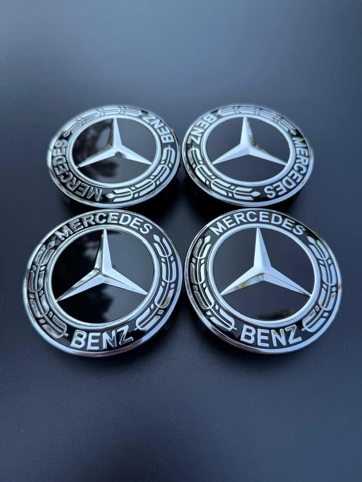 Fit For Mercedes Benz C E S Wheel Center Caps Emblem Black Rim Hub Cover Badge Foto 1 de 4