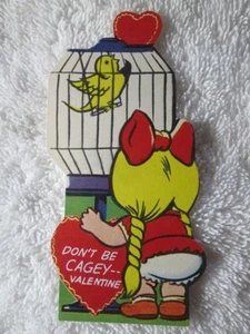 Vintage Don't Be Cagey Valentine, Die Cut Valentine Card - Picture 1 of 2