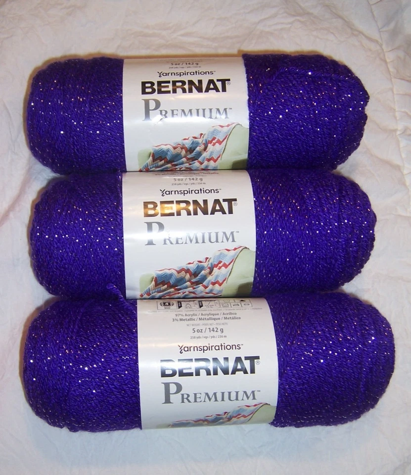 Lot of 3 Bernat Premium Sparkle Yarn - Ultra Violet Sparkle or Hot Pink Sparkle - Image 1 of 1