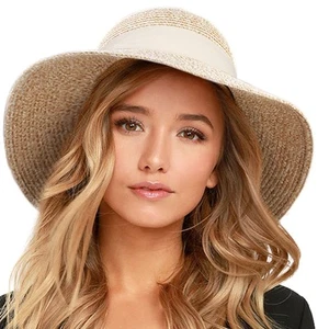 Womens Beach Sun Straw Hat UV UPF 80+ Travel Foldable Brim Summer UV Hat - Picture 1 of 9