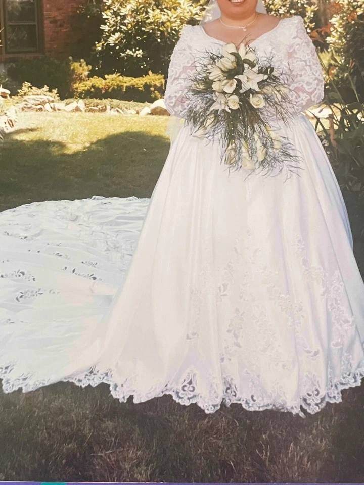 Plus size white wedding ball gown with beading, sequins, pearls & embroidery  - Image 1 of 4