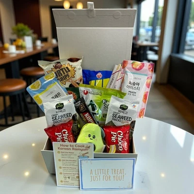 Korean Snack Food Gift Box – Ramyun, Kimchi, Asian Snacks, Drinks & Cute Plush - Image 1 of 4