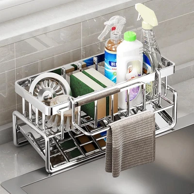 Organizer in Acciaio Inossidabile per Lavello Cucina Con Vaschetta Di Scarico Au - Immagine 1 di 4