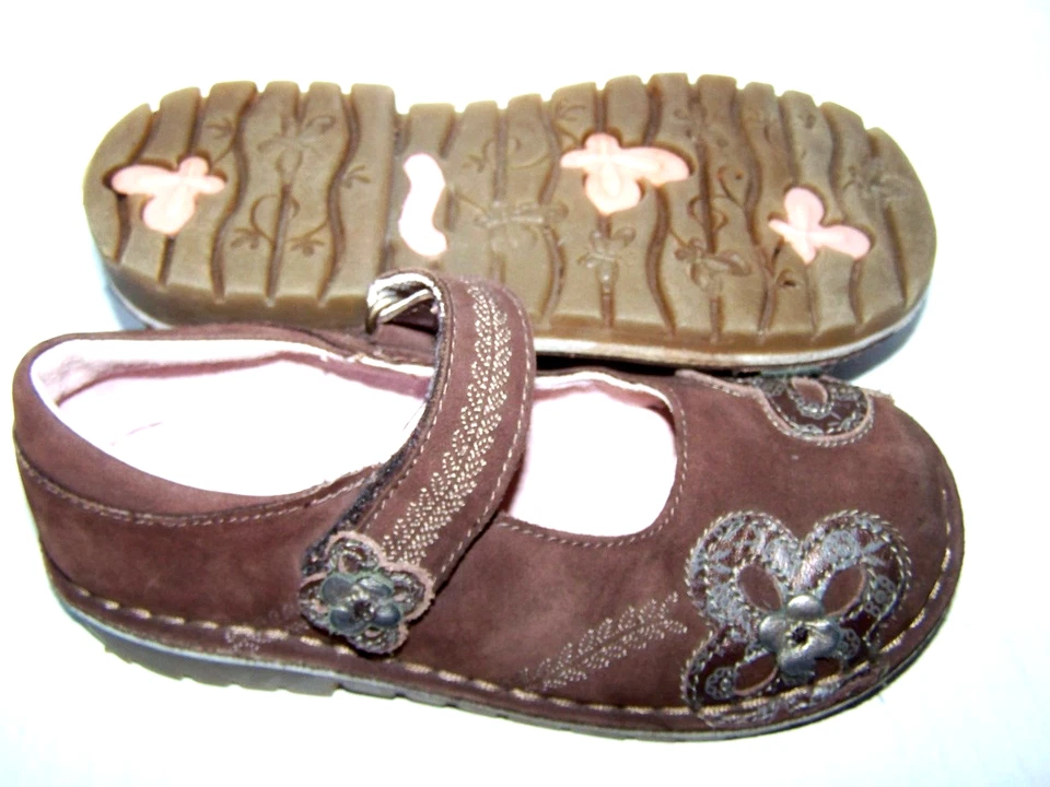 Stride Rite Niñas Talla 11M Mary Jane Zapatos "Maddy" Marrón Cuero Flores wVelc Foto 1 de 4