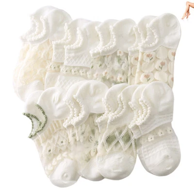 8 Pairs Summer Shallow Mouth Socks Anti-falling Heel Mini Floral Pattern Ankle - Image 1 of 4